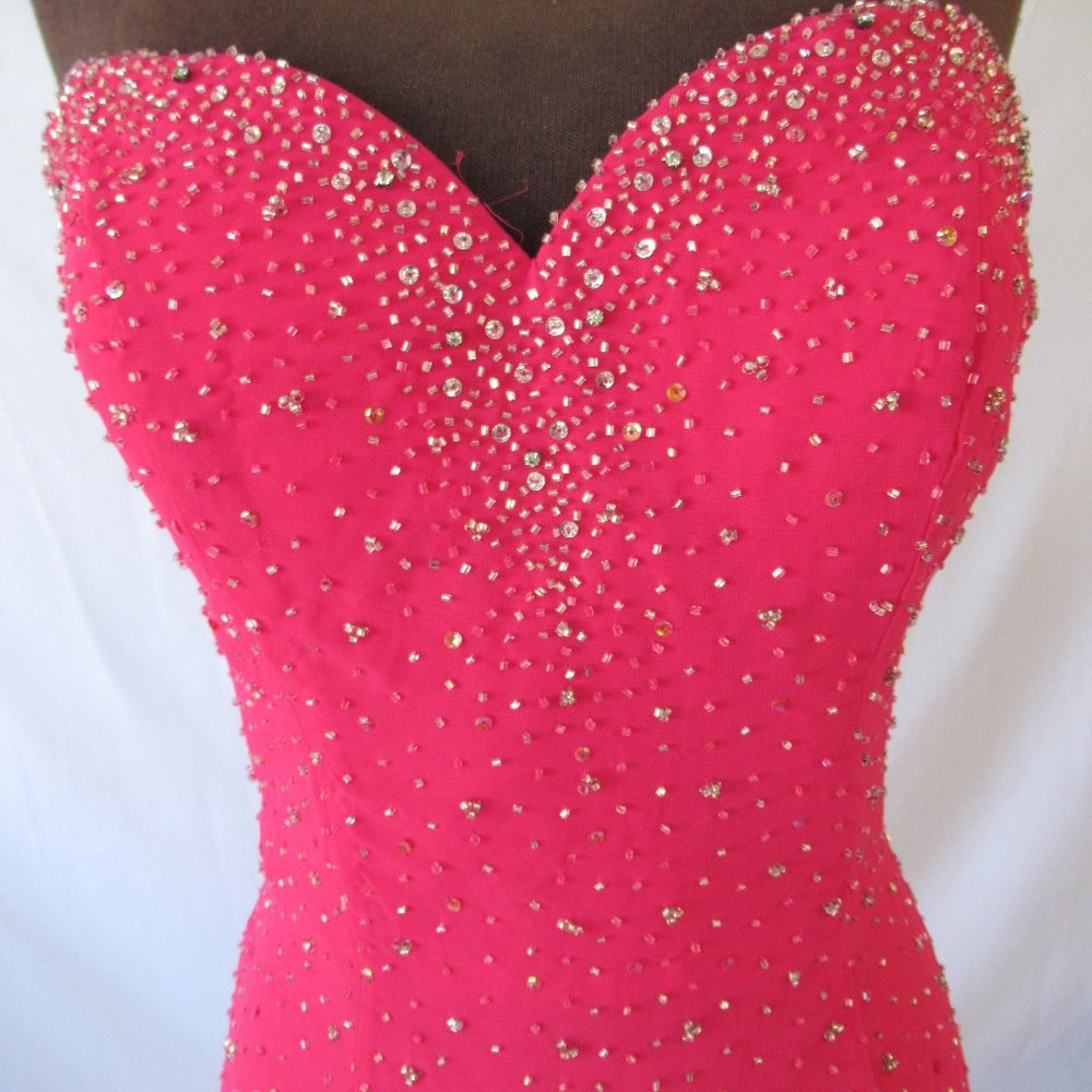Strapless Hot Pink Sequin Embellished Evening Dress